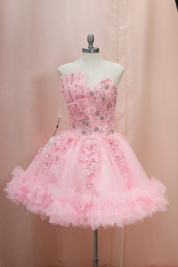 BM1-03 Pink Ruffled Floral Corset Baile Sorpresa Dress — Baile Sorpresa dress Sacramento CA — Boutique Moroleon