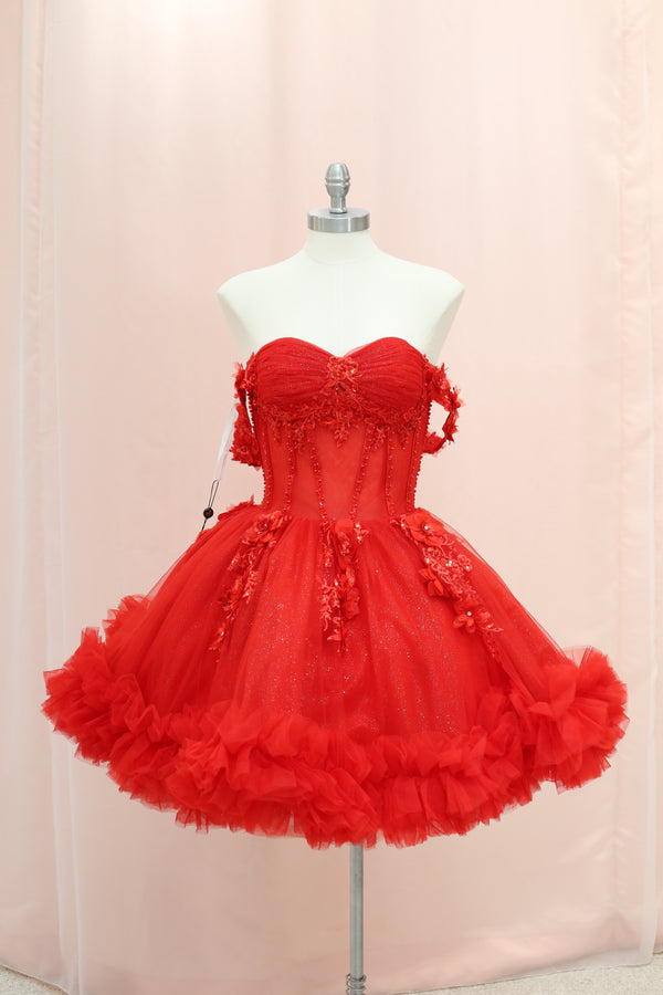BM1-01 Red Off-Shoulder Floral Corset Baile Sorpresa Dress — Baile Sorpresa dress Sacramento CA — Boutique Moroleon