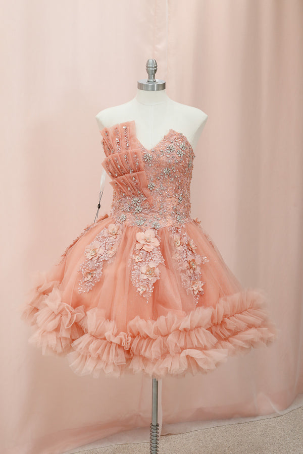 BM1-03 Peach Ruffled Floral Corset Baile Sorpresa Dress — Baile Sorpresa dress Sacramento CA — Boutique Moroleon