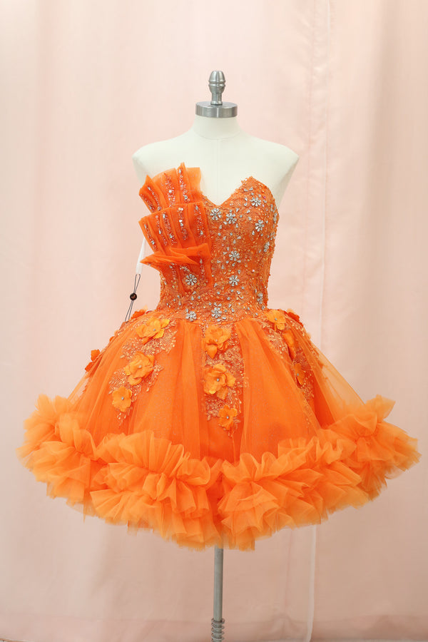 BM1-03 Orange Ruffled Floral Corset Baile Sorpresa Dress — Baile Sorpresa dress Sacramento CA — Boutique Moroleon