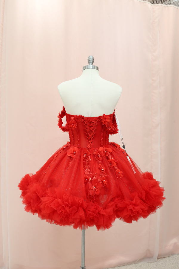 BM1-01 Red Off-Shoulder Floral Corset Baile Sorpresa Dress — alternate view — Boutique Moroleon Sacramento
