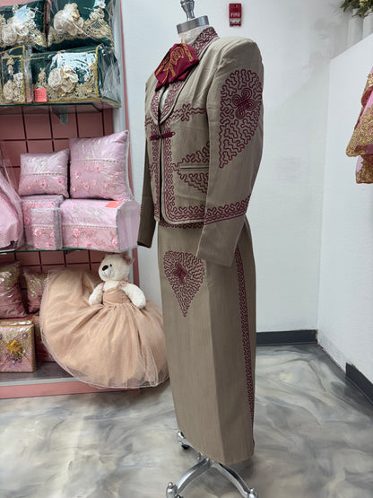 Traje Charro Cafecito/Burgandy Mujer Economico