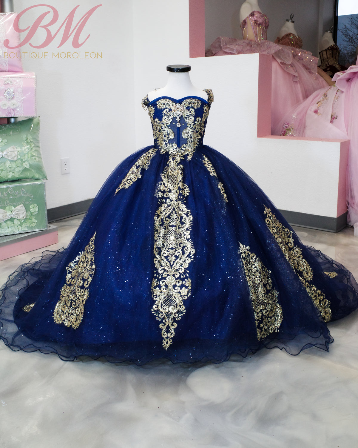 Special Order.   Mini Quince Dress in Navy with Gold Accent