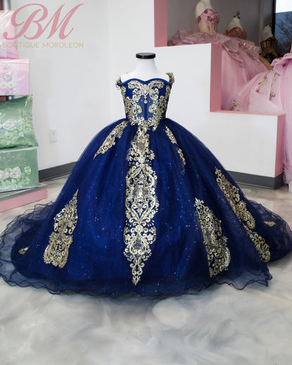 Special Order.   Mini Quince Dress in Navy with Gold Accent