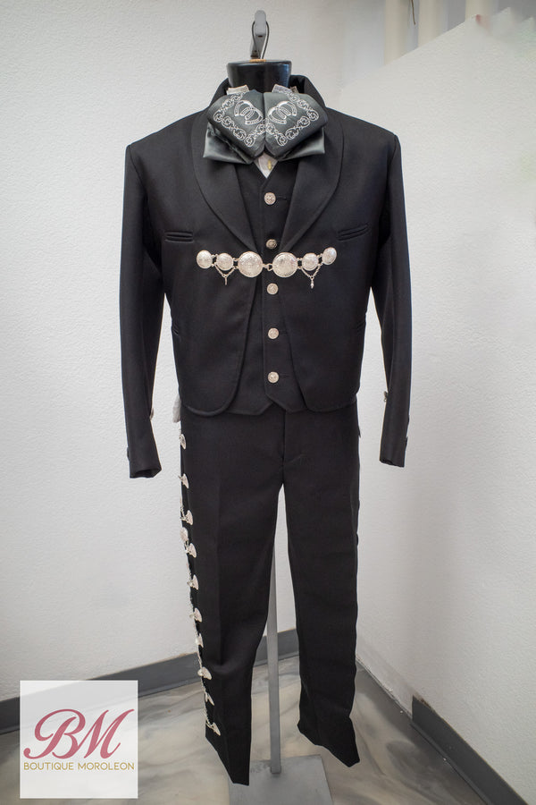 Classic Charro Suit Black with Silver Buttons — Charro suit Sacramento CA — Boutique Moroleon