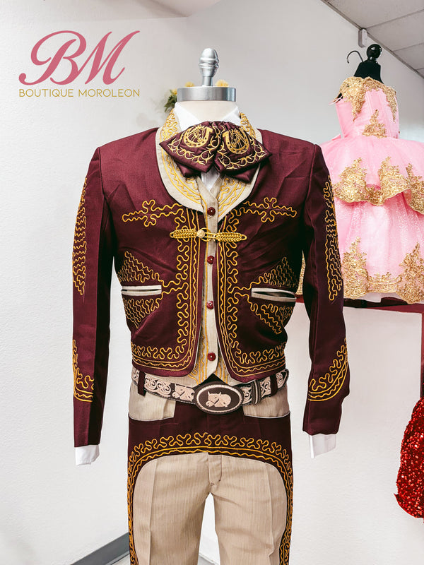 Economic Charro Suit Burgundy/Brown — Charro suit Sacramento CA — Boutique Moroleon