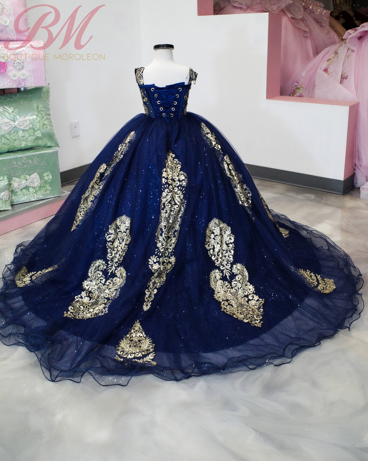 Special Order.   Mini Quince Dress in Navy with Gold Accent