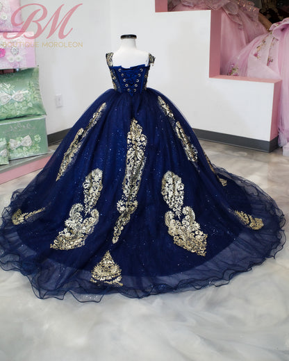 Special Order.   Mini Quince Dress in Navy with Gold Accent