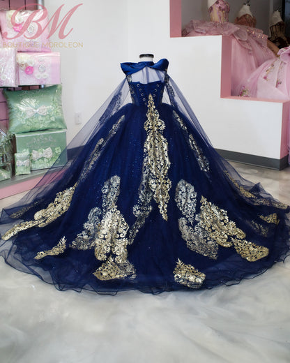Special Order.   Mini Quince Dress in Navy with Gold Accent