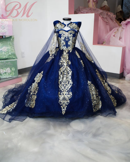 Special Order.   Mini Quince Dress in Navy with Gold Accent