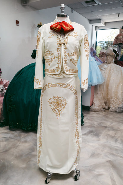 Womens Traje De Charro Cream/Gold